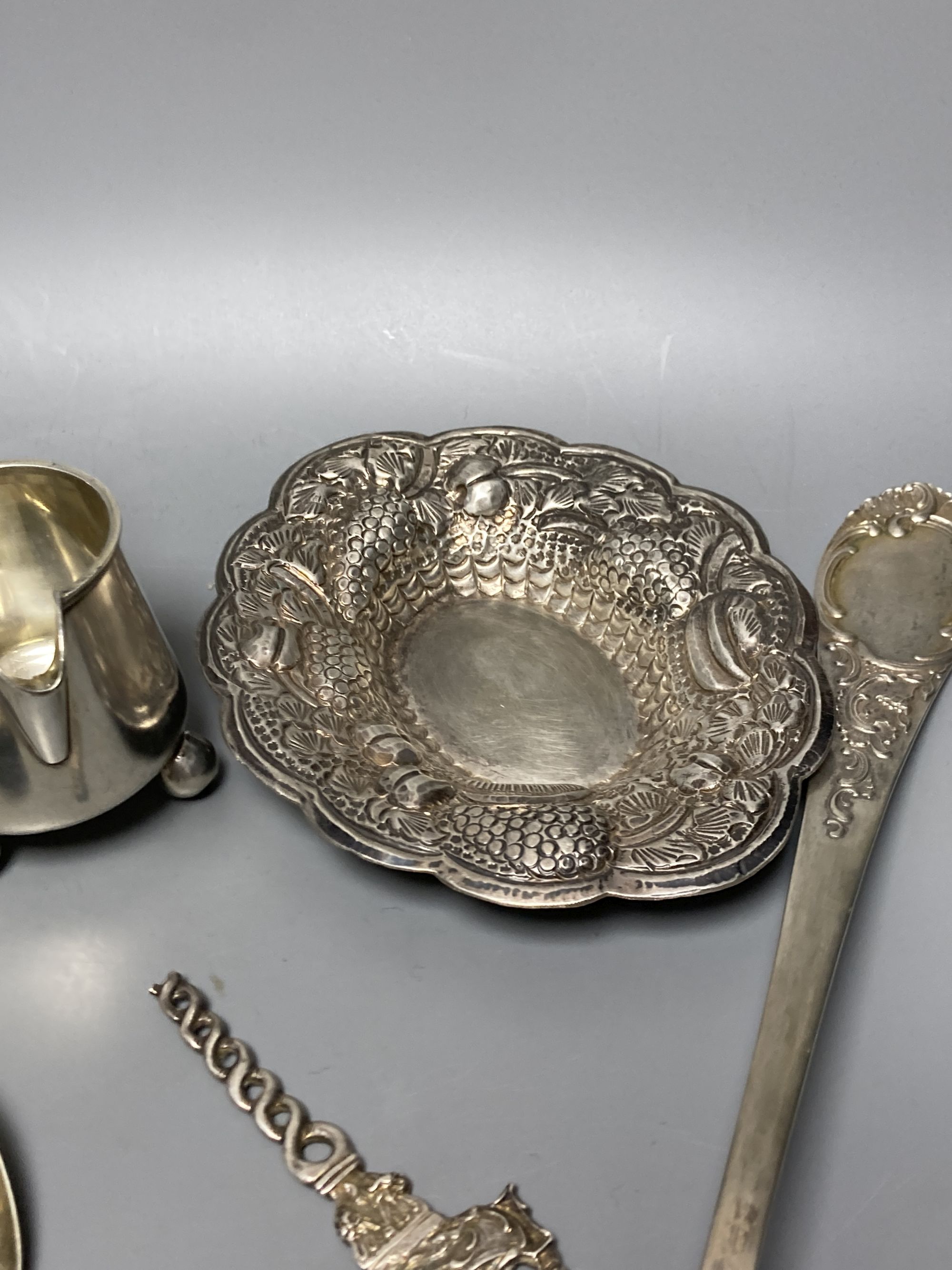 A small quantity of Russian style metal items including spoons (some with enamel) dishes, bowl etc.